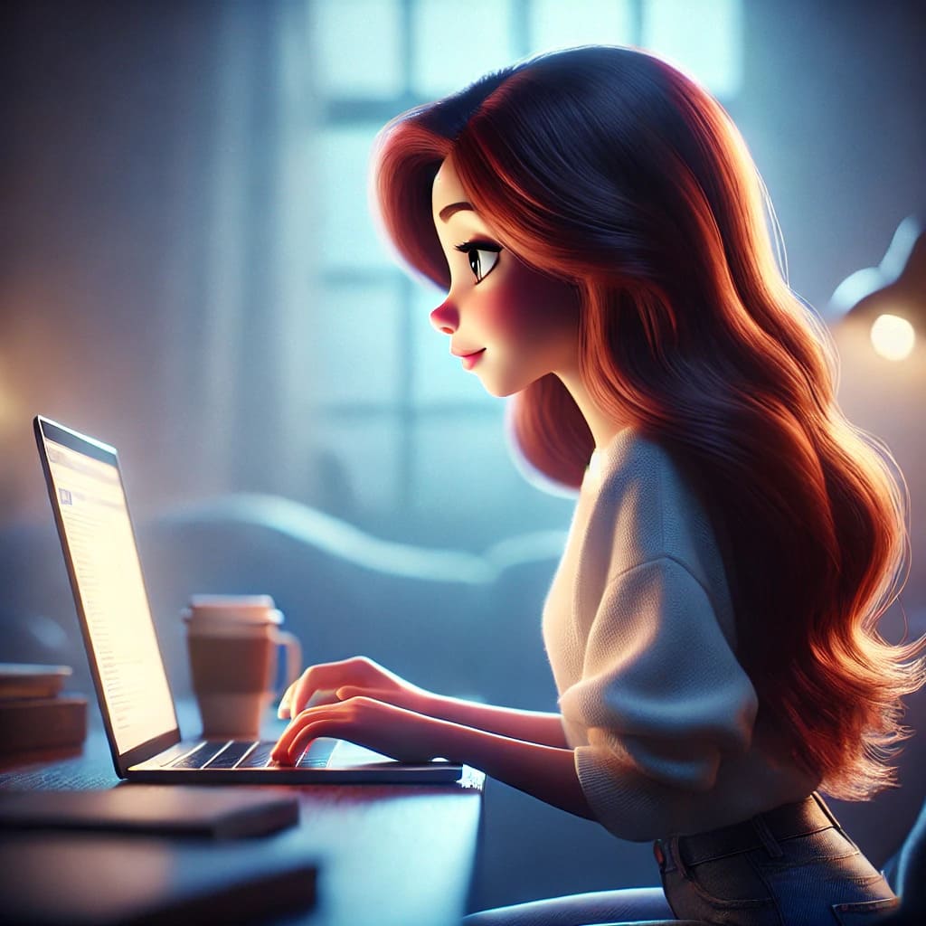 image ia d'une jeune fille en train de travailler sur un ordinateur 